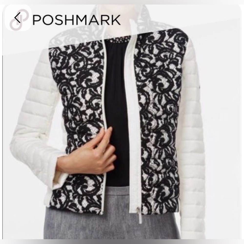 Michael Kors White and Black Lace Puffer Coat